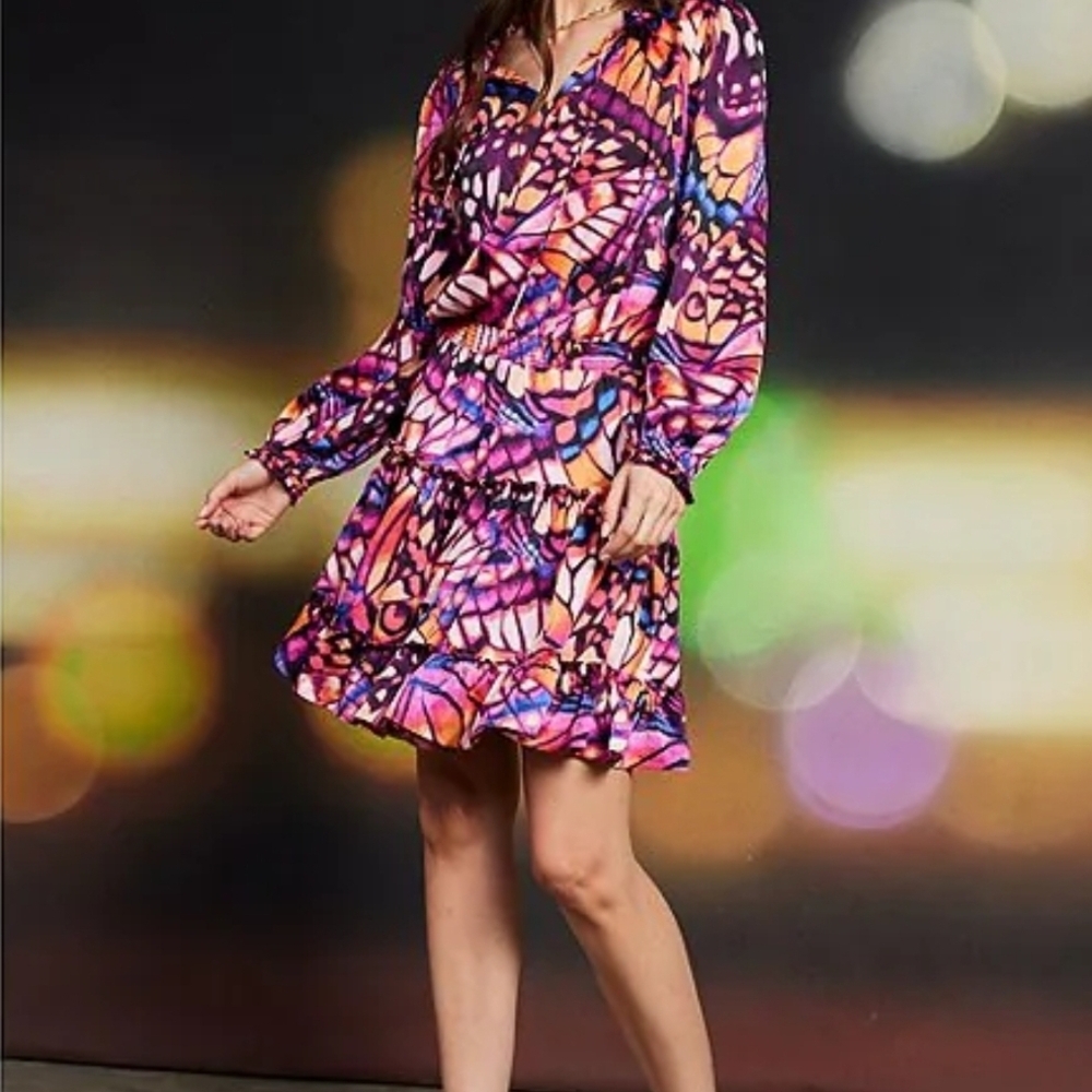 NWT Skies Are Blue Romantic Silky Dress Butterfly Print | New With Tags